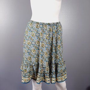 Max Studio Tiered A-Line Skirt Women's Size XS Blue Multi Floral Print Pull-On